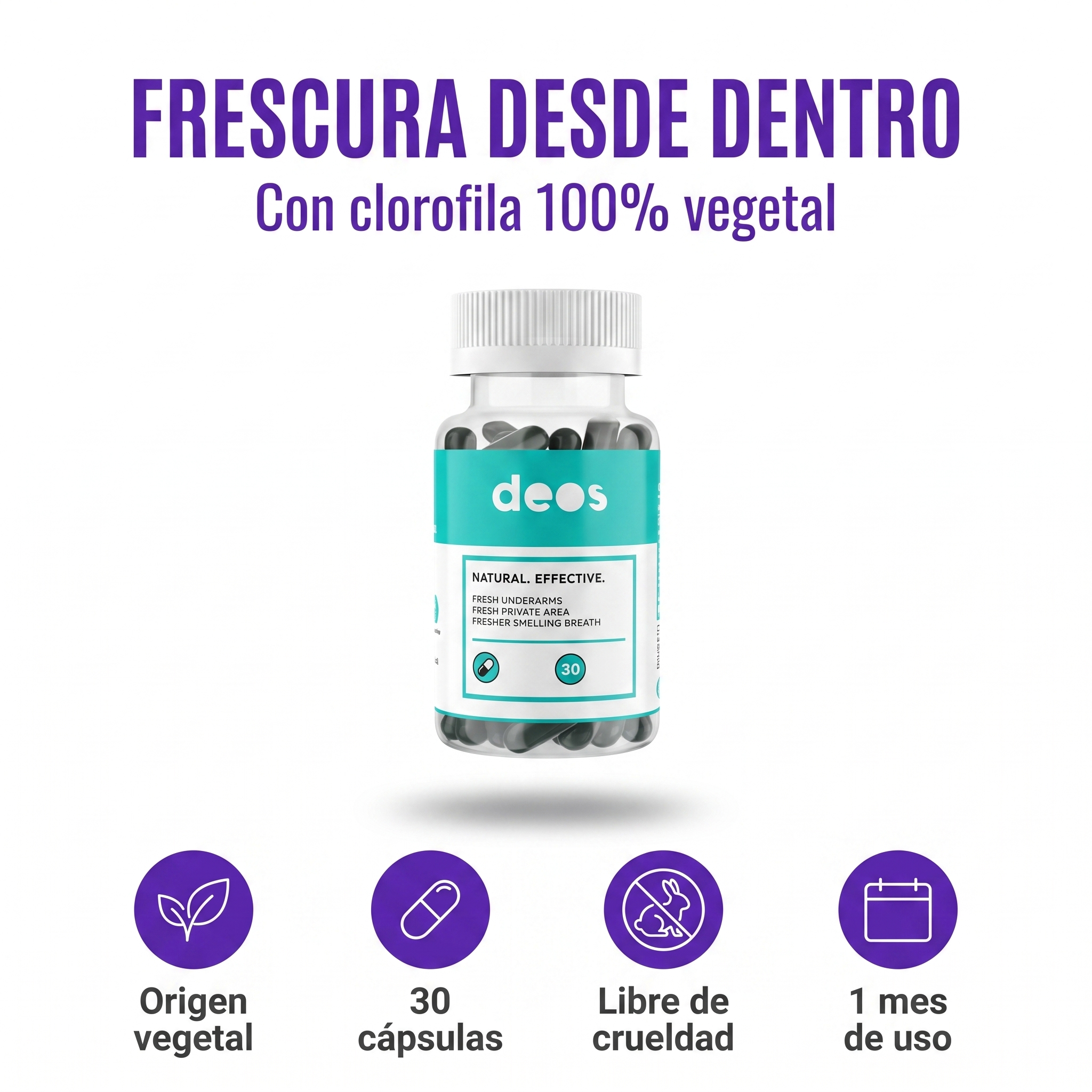 Cápsulas DEOS – Frescura Corporal Natural con Clorofila (30 cápsulas)
