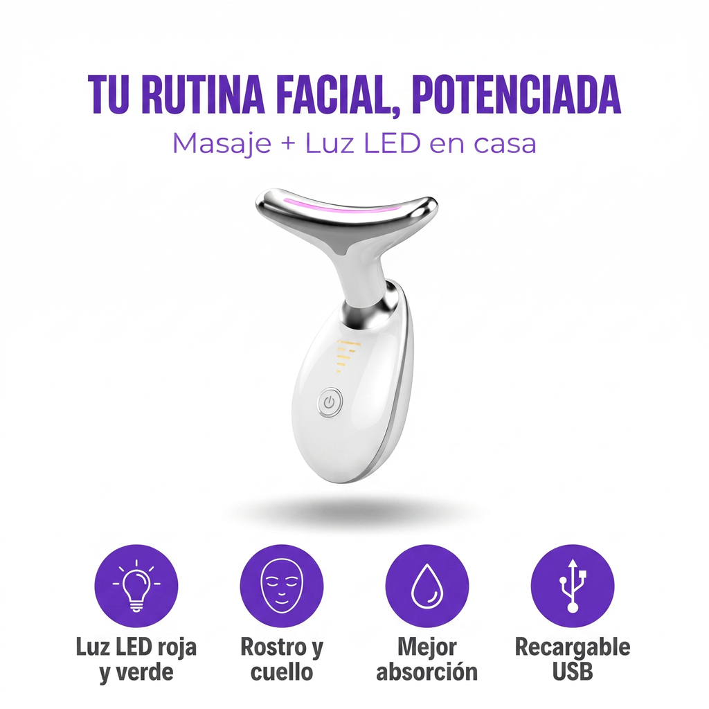 Masajeador Facial LED – Cuidado Profesional para Rostro y Cuello en Casa