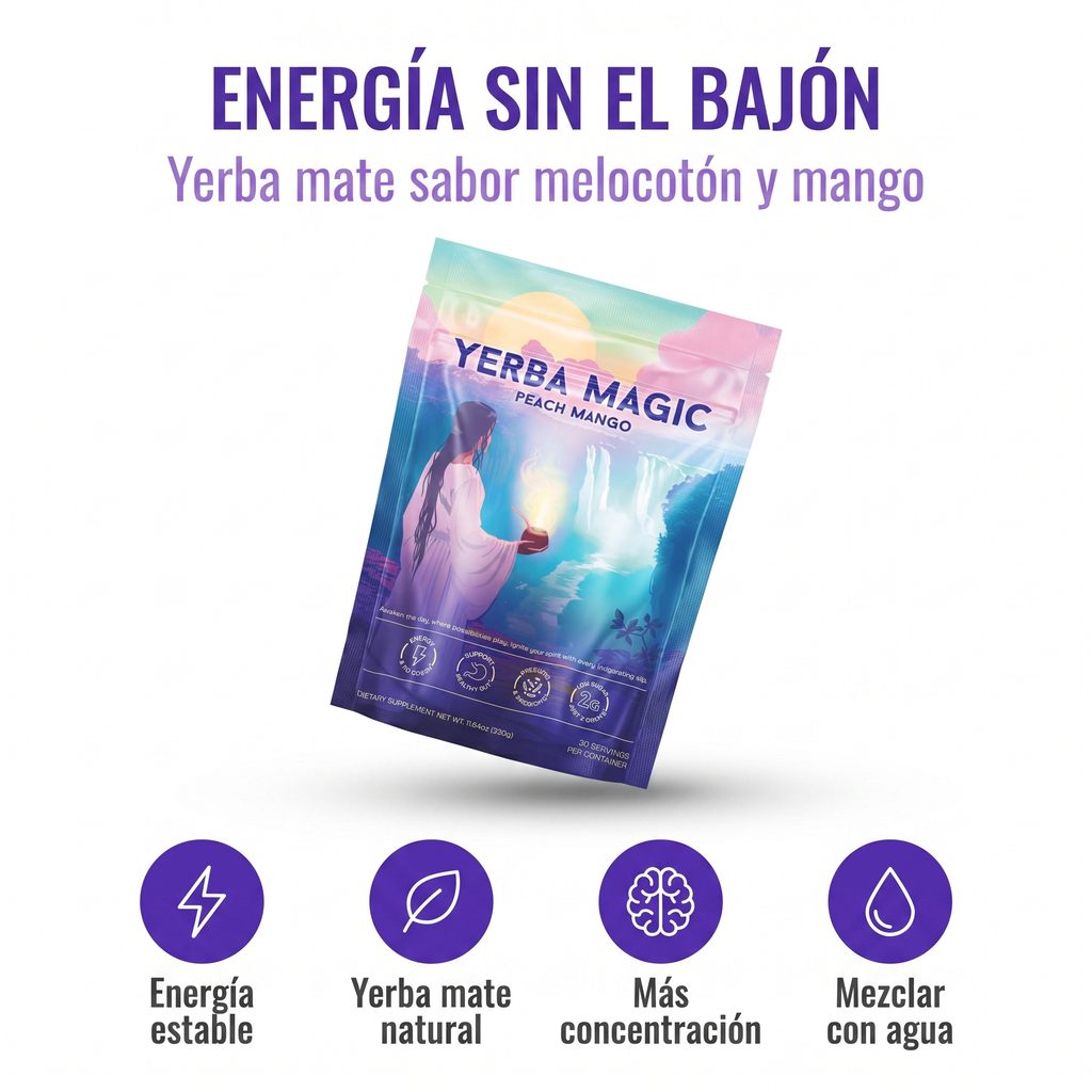Yerma Magic – Energía Natural de Yerba Mate, Sabor Melocotón y Mango