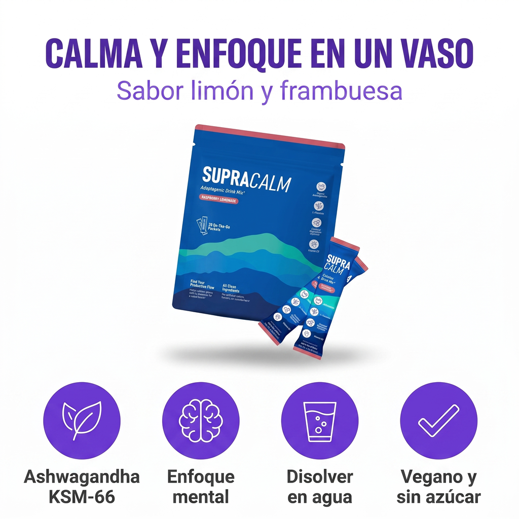 SupraCalm – Bebida Relajante y de Enfoque Mental, Sabor Limón y Frambuesa