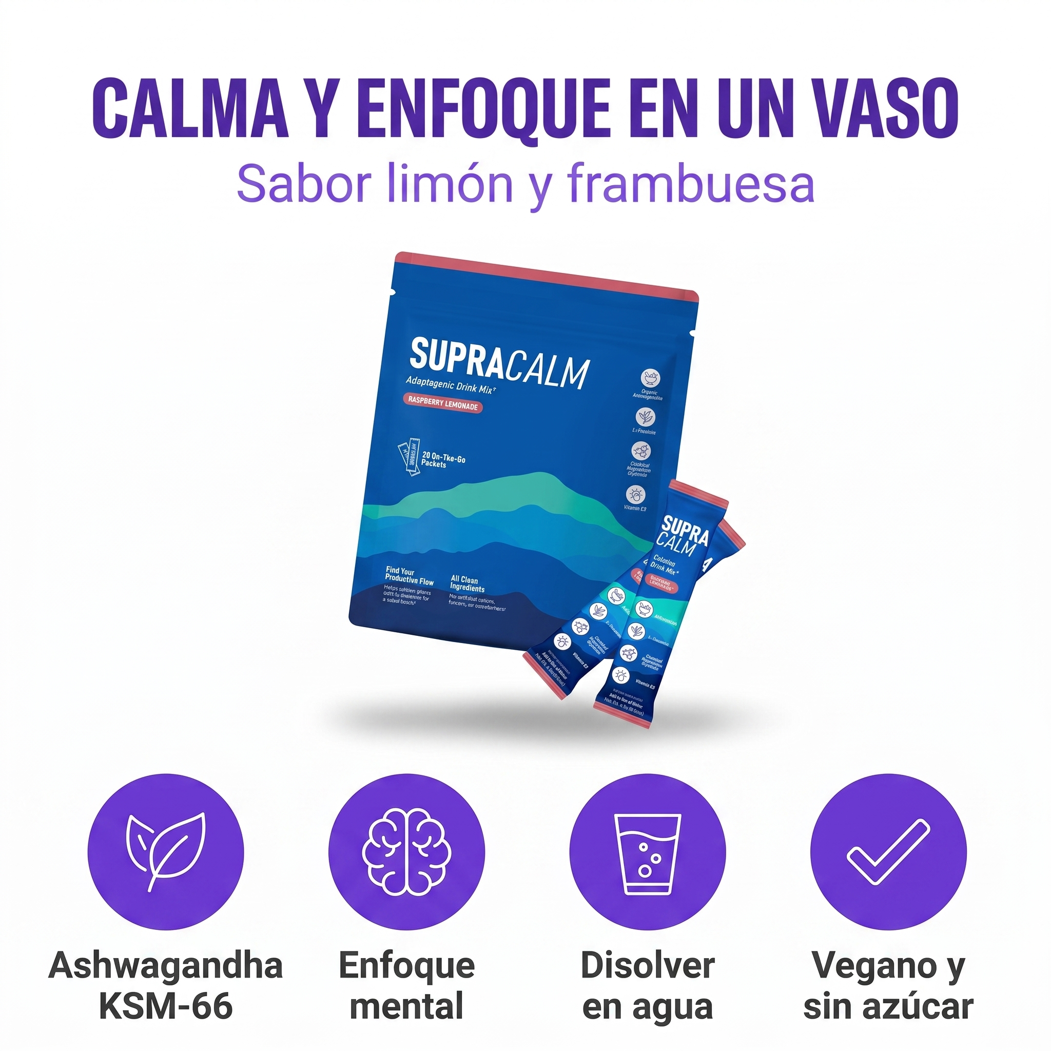SupraCalm – Bebida Relajante y de Enfoque Mental, Sabor Limón y Frambuesa